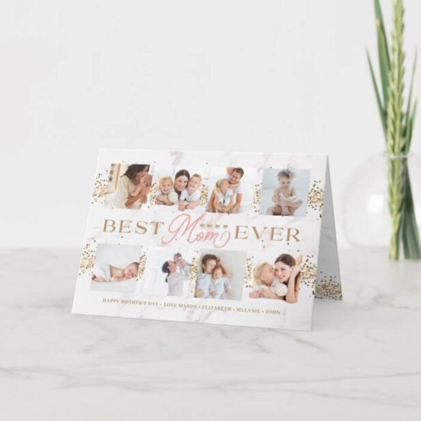 Best Mom Ever Gold Glitter 8 Photo Collage Card