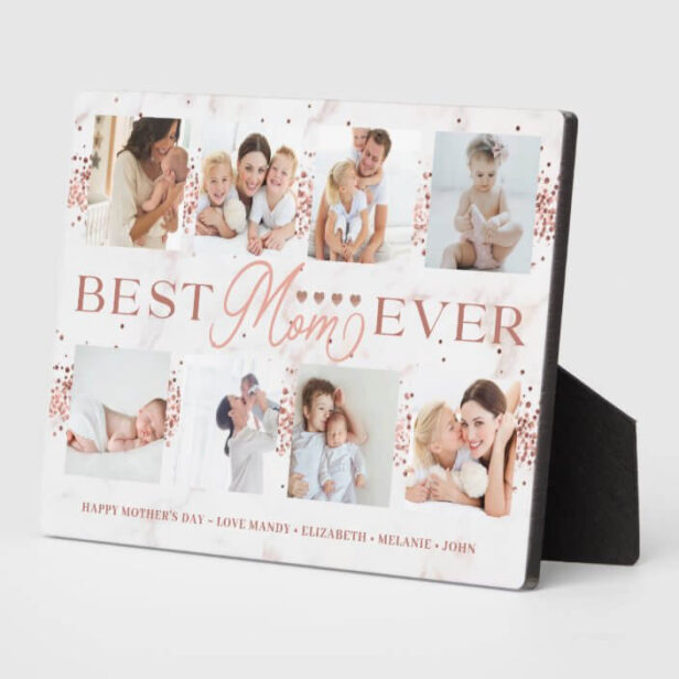 Best Mom Ever Rose Gold Glitter 8 Photo Collage Mother's Day Rose Gold Plaque