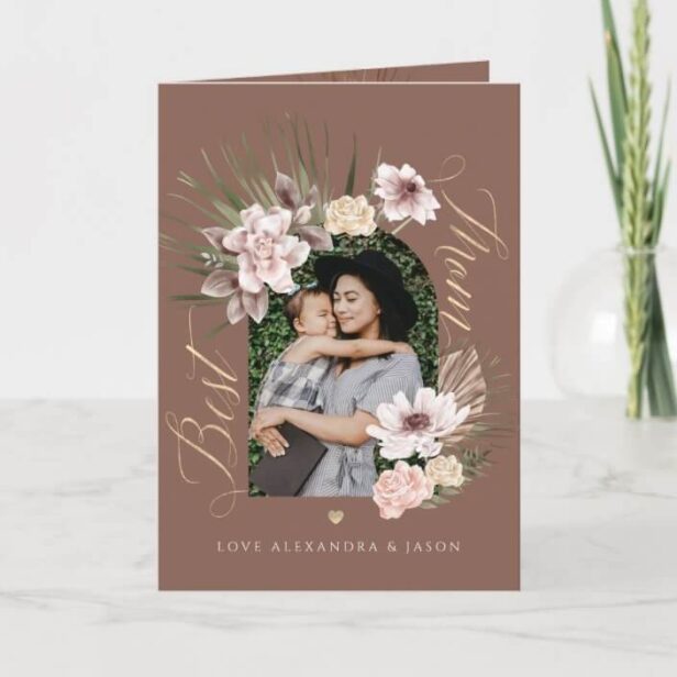 Best Mom Modern Bohemian Watercolor Florals Photo Mother's Day Card