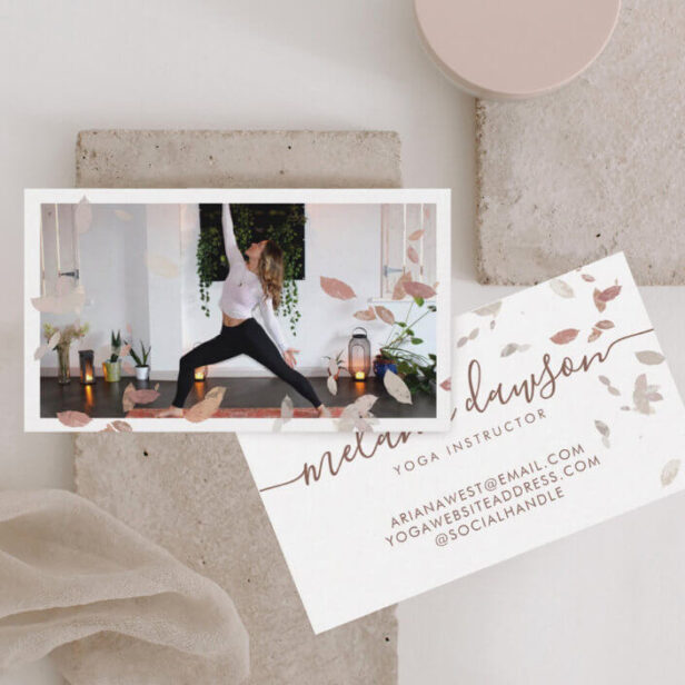 Bohemian Natural Pressed Dried Leaves Yoga Photo Business Card
