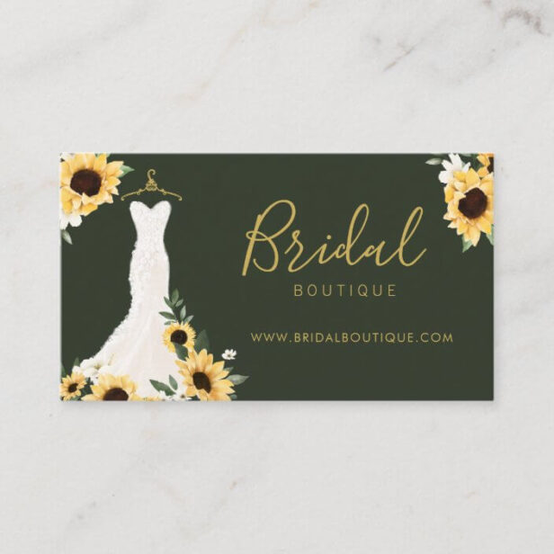 Chic Sunflower Wedding Dress Bridal Boutique Business Card