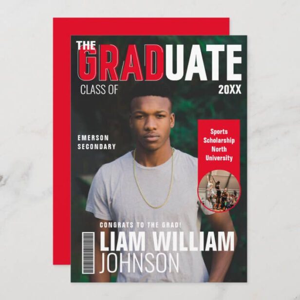 Graduate Bold Custom Grad Photo Magazine Cover Red Announcement