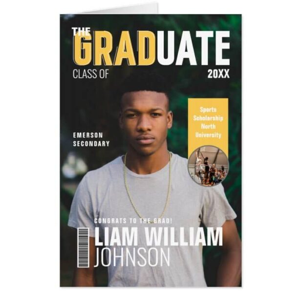Graduate Bold Custom Grad Photo Magazine Cover Yellow Card