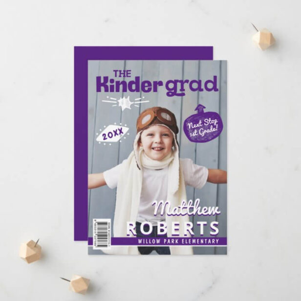 Kinder Grad Fun Kindergarten Photo Magazine Cover Purple Announcement