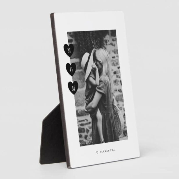 Minimal Black & White Mom Love Photo Keepsake Plaque