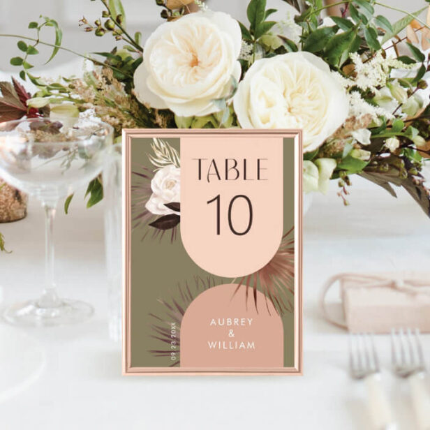 Modern Arch Bohemian Chic Boho Watercolor Florals Greeen Table Number