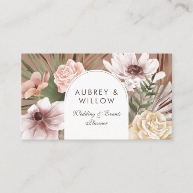 Modern Chic Bohemian Watercolor Boho Florals White Arch Business Card