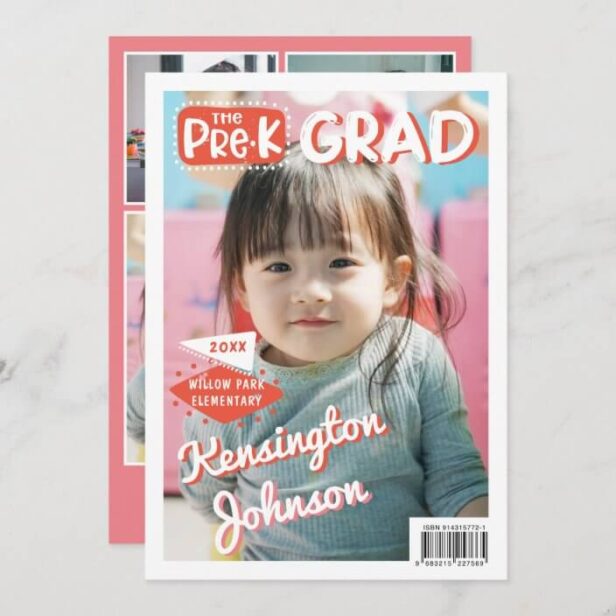 Preschool Grad Fun Graduate Photo Magazine Cover Pink Orange Announcement