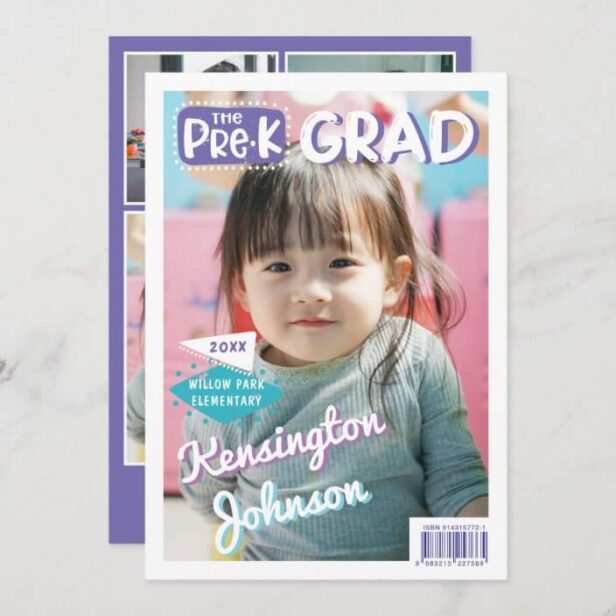 Preschool Grad Fun Graduate Photo Magazine Cover Puple Announcement