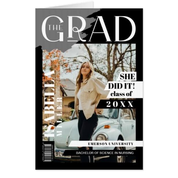 The Grad Fun Trendy Graduate Photo Magazine Cover Black Card