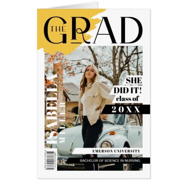 The Grad Fun Trendy Graduate Photo Magazine Cover Yellow Card