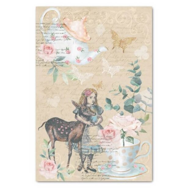 Vintage Alice In Wonderland Dear Teapot Decoupage Tissue Paper