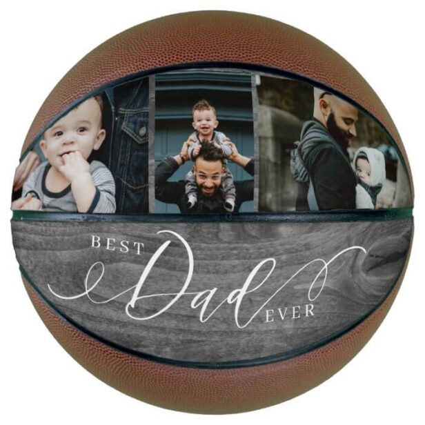 Best Dad Ever Grey Woodgrain Fathers Day Photo Collage Basketball