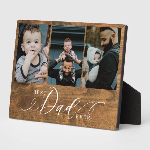 Best Dad Ever Woodgrain Fathers Day Photo Collage Plaque