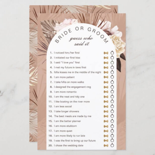 Bride or Groom Guess Who Said it Game Boho Florals