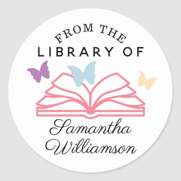 Butterflies & Book From The Library of Custom Name Personalized Book Classic Round Sticker