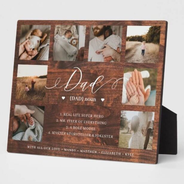 Dad Definition Woodgrain Fathers Day Photo Collage Plaque