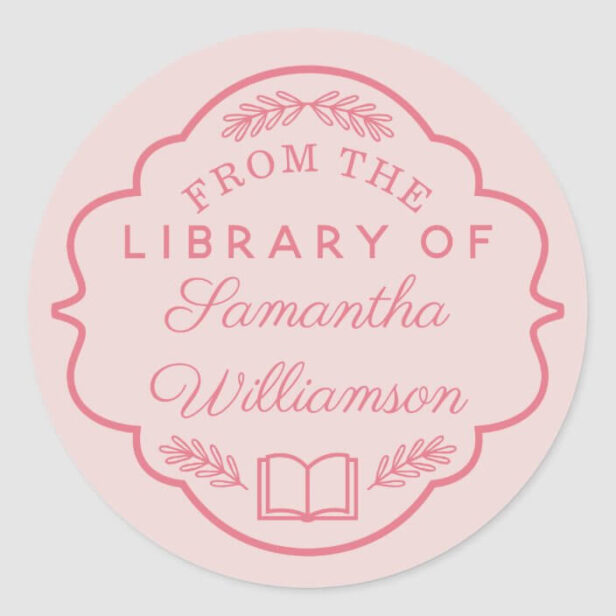 From The Library of Custom Name Personalized Book Pink Classic Round Sticker