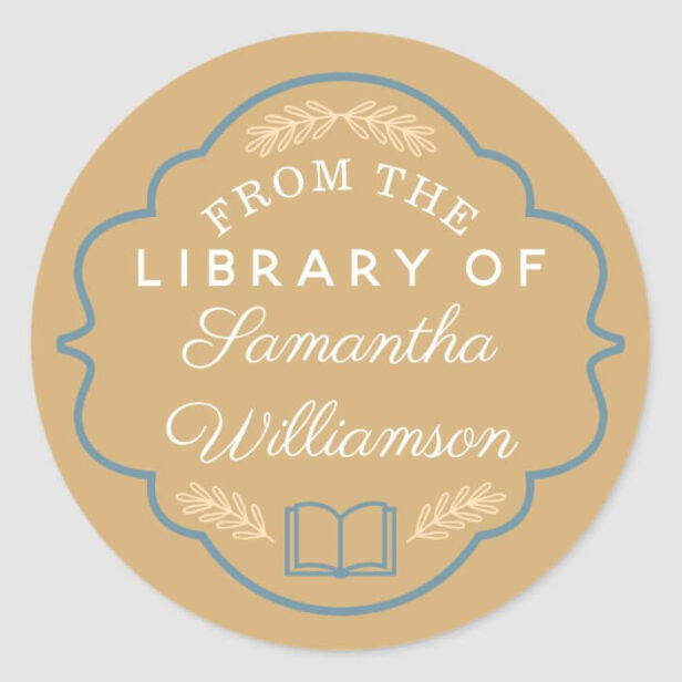 From The Library of Custom Name Personalized Book Yellow Classic Round Sticker