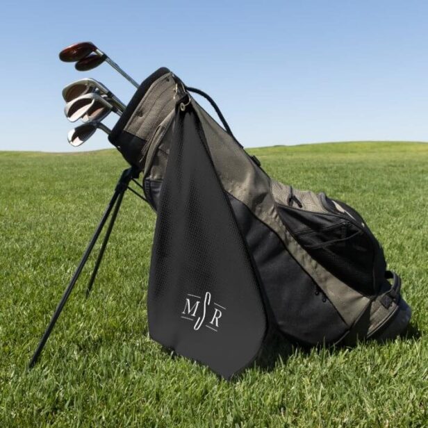 Minimal Modern Personalized Custom Monogram Black Golf Towel