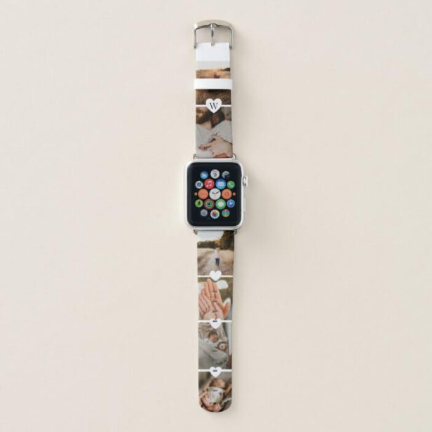 Modern Heart Monogram Family Photo Collage Strip Apple Watch Band