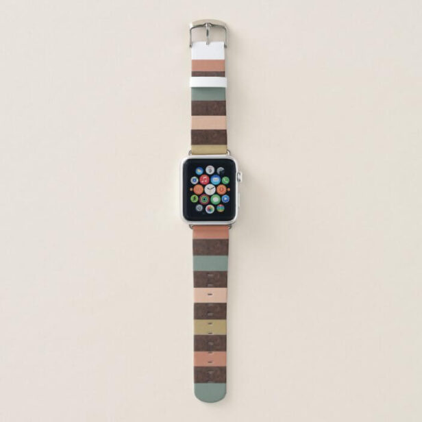 Modern Stylish Brown Leather & Multicolored Stripe Apple Watch Band