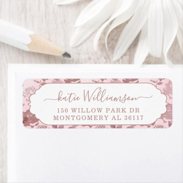 Scallop Pink Floral Frame Personalized Calligraphy Label