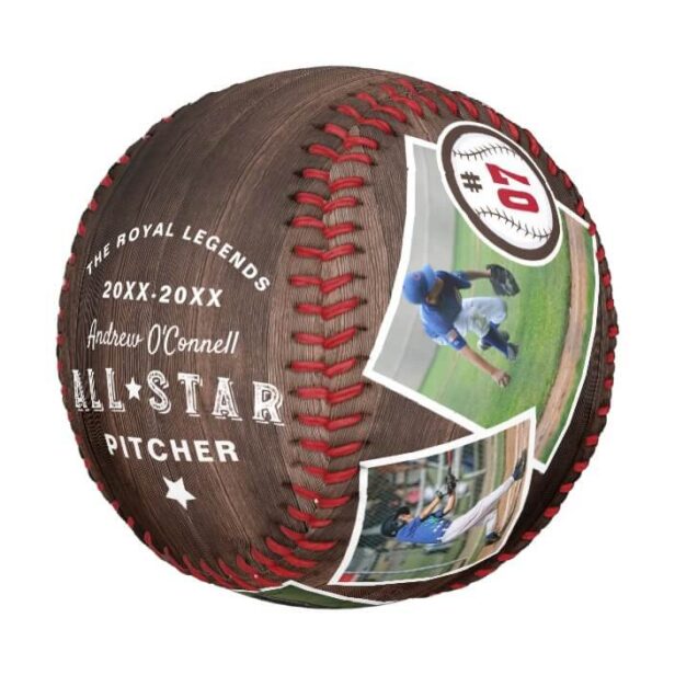 All-Star Woodgrain Player Number & Photo Collage Baseball