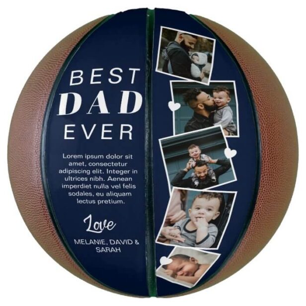 Best Dad Ever Fathers Day Photo Collage Navy Blue Basketball