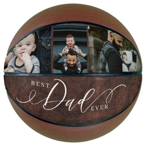 Best Dad Ever Leather Fathers Day Photo Collage Basketball