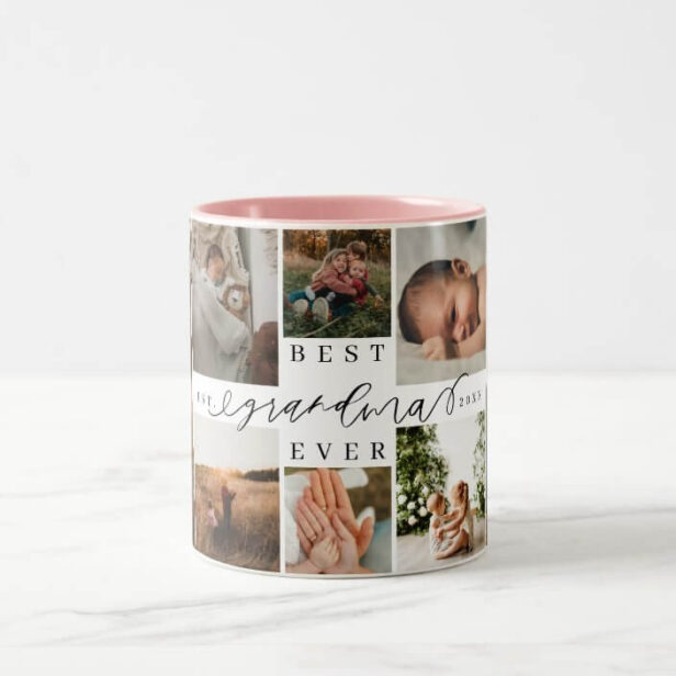 Best Grandma Ever | Elegant Script 8 Photo Collage Two-Tone Coffee Mug