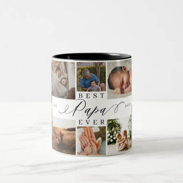 Best Papa Ever Elegant Script 8 Photo Collage Two-Tone Coffee Mug