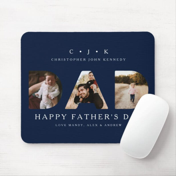 DAD Photo Navy Father's Day Personalized Monogram Navy Mouse Pad