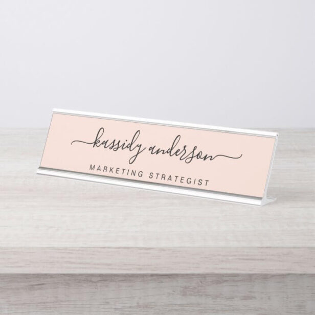 Elegant Pink Personalized Name Script Calligraphy Desk Name Plate