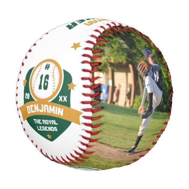 Fun Custom Player Name & Number Two Photo Sporty Green Baseball