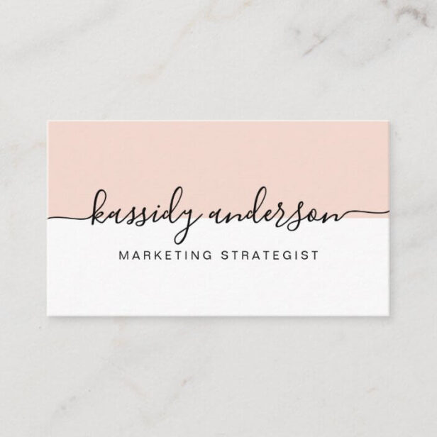 Minimal Elegant Script Business Logo Two-Tone Pink White Business Card