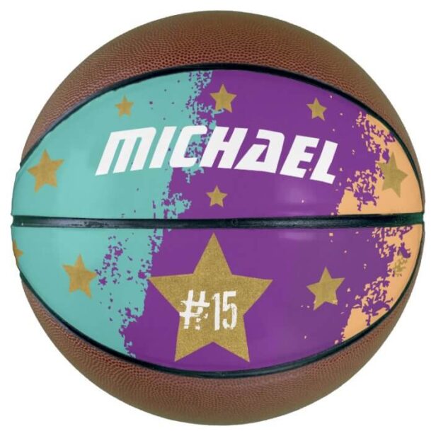 Sporty Custom Player Name & Number Gold Stars Basketball