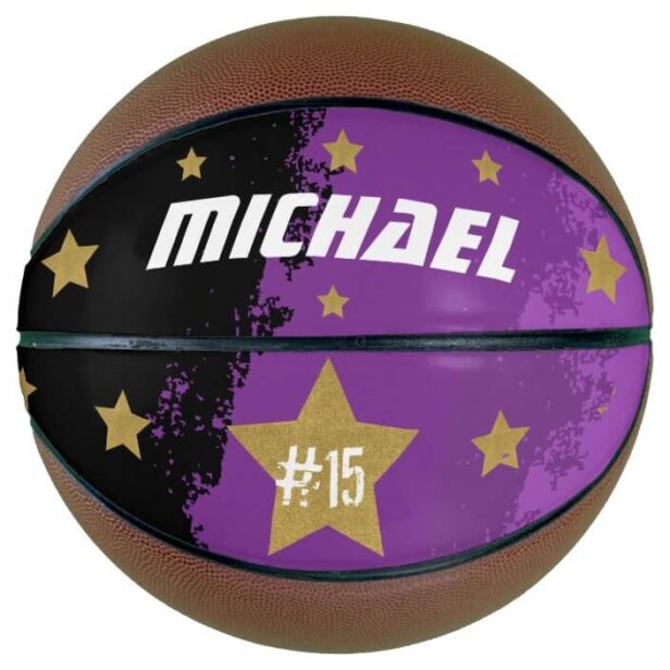Sporty Custom Player Name & Number Gold Stars Basketball