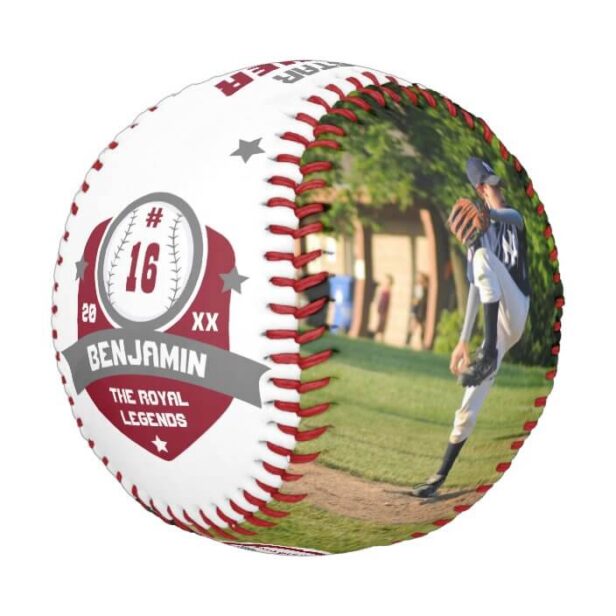 Fun Custom Player Name & Number Two Photo Sporty Red Baseball