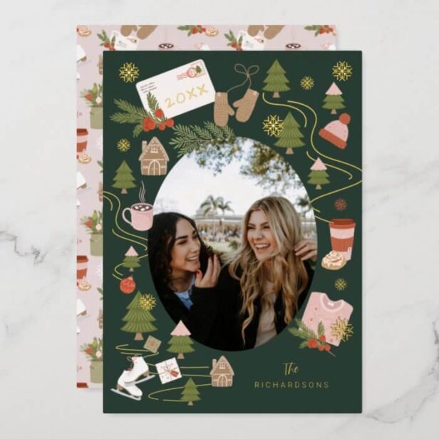 A Few of Our Favorite Christmas Things Photo Gold Foil Green Holiday Card