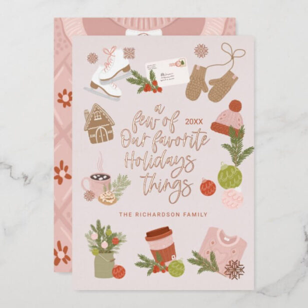 A Few of Our Favourite Christmas Things Blush Pink Gold Foil Holiday Card