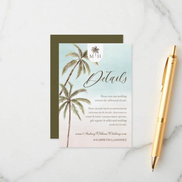 Bohemian Tropical Palm Trees Wedding Guest Details Enclosure Card
