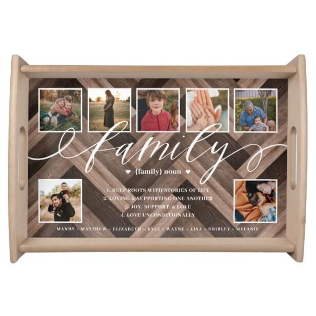 Definition of family Faux Wood Herringbone Photos Serving Tray