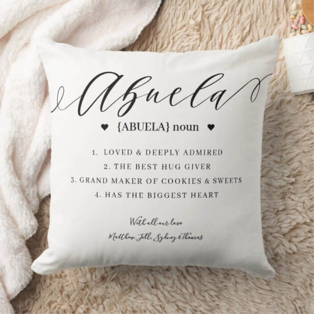 Elegant Personalized Abuela Definition Keepsake Throw Pillow