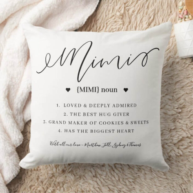 Elegant Personalized Mimi Definition Keepsake Throw Pillow