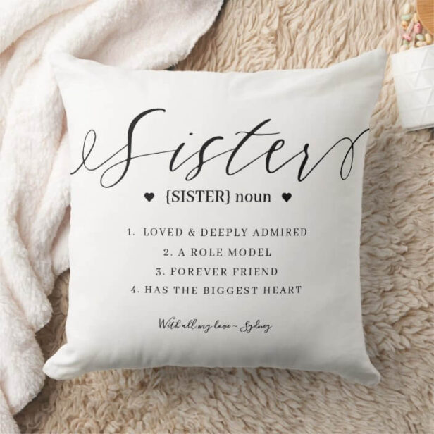 Elegant Personalized Sister Definition Keepsake Throw Pillow