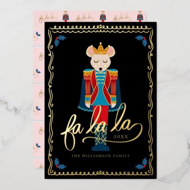 Fa La La Elegant Christmas Mouse King Ballet Black Foil Holiday Card