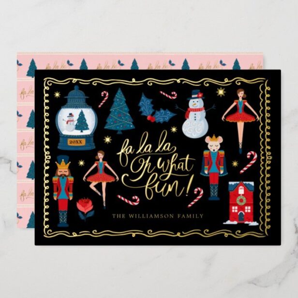 Fa La Oh What Fun Christmas Nutcracker Characters Foil Holiday Card