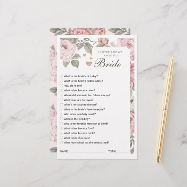 Pink Peonies How Well Do You Know the Bride Bridal Shower Game