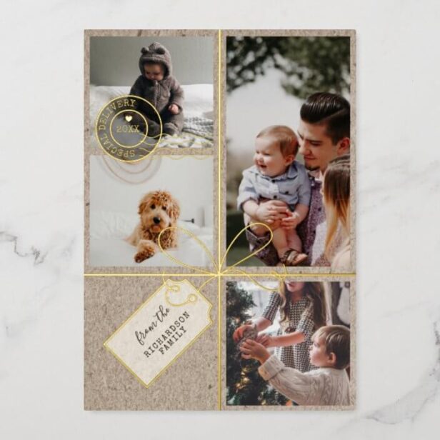 Special Delivery Christmas Photos Postage Parcel Gold Foil Holiday Card